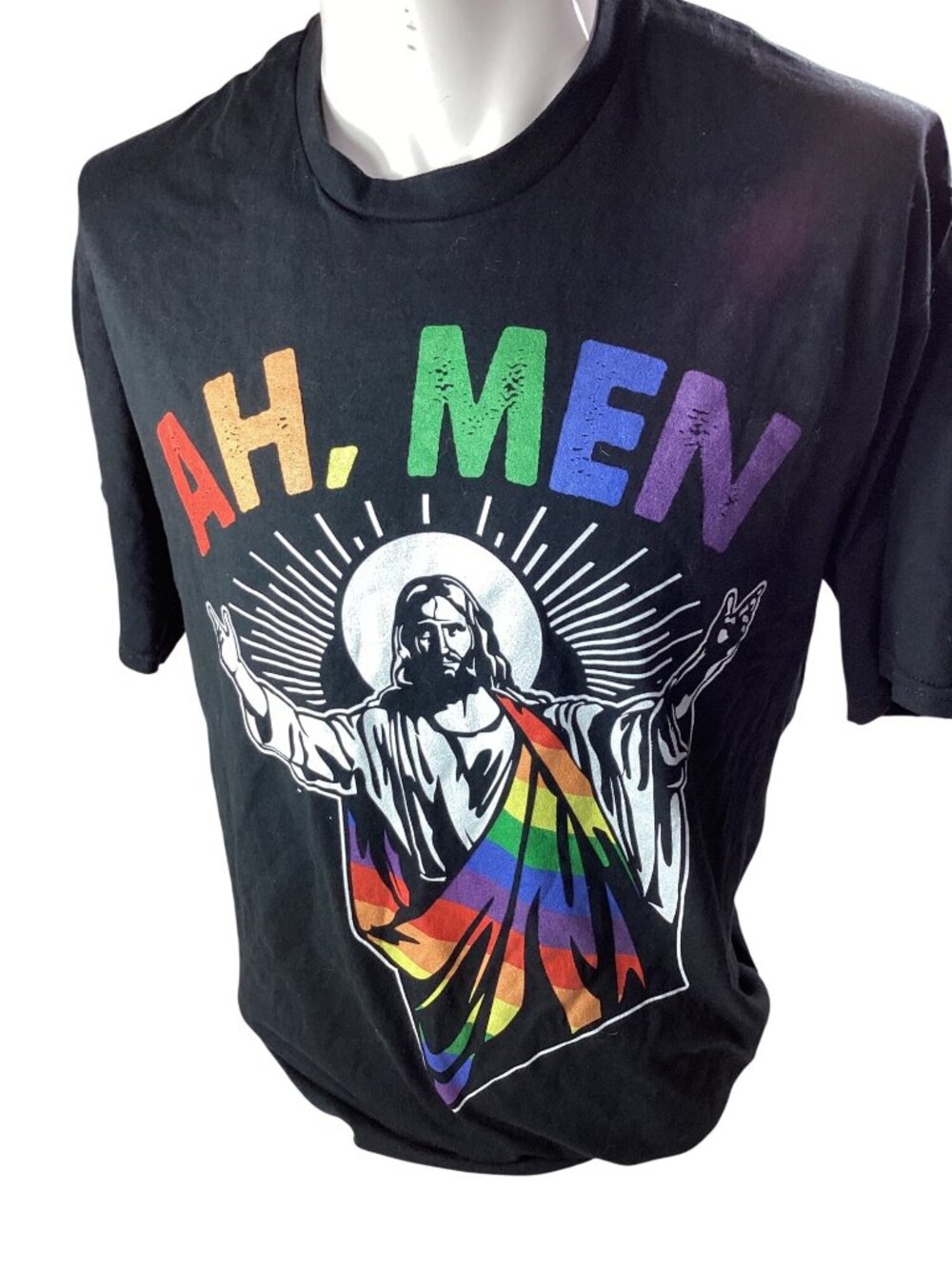 Ah Men Jesus*Gay Rainbow Pride T-Shirt*Port & Company*XL*Black*Cotton*New